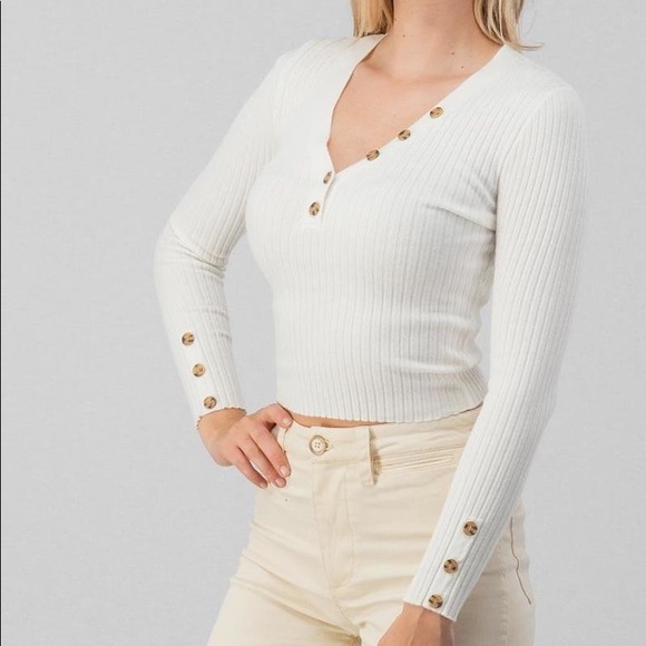 youdivine collection Tops - Cream Button Long Sleeve Sweater